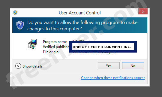 Screenshot where UBISOFT ENTERTAINMENT INC. appears as the verified publisher in the UAC dialog